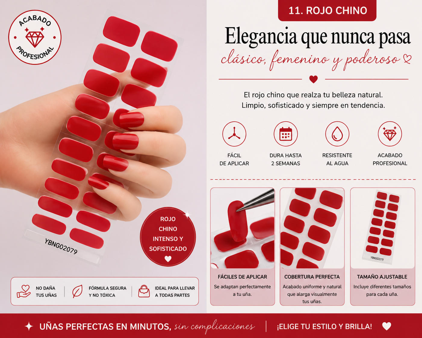 UÑAS DE GEL SEMICURADO - ROJO