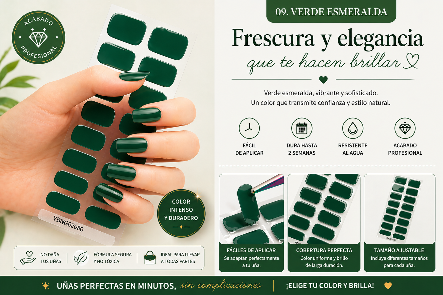 UÑAS DE GEL SEMICURADO - VERDE