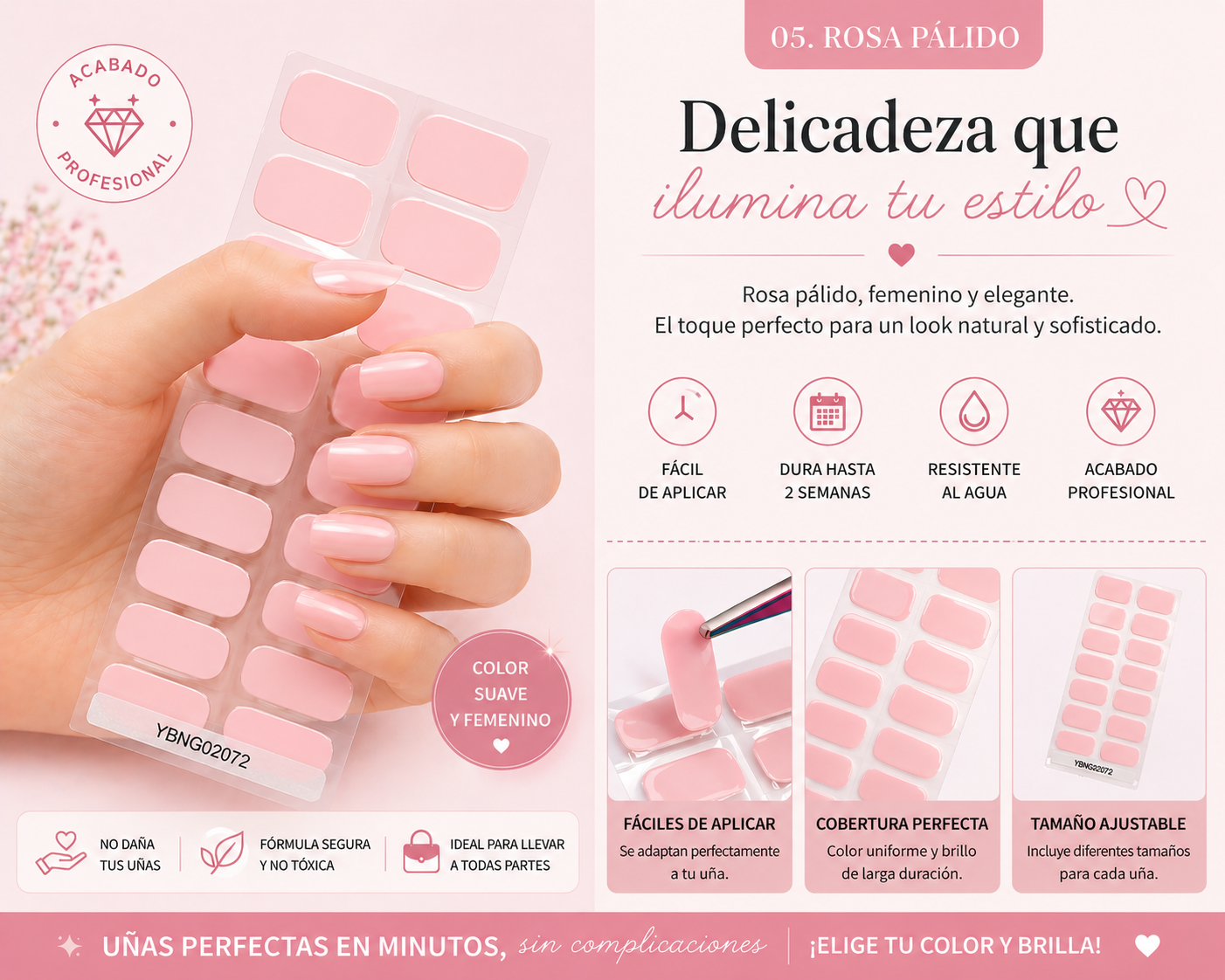 UÑAS DE GEL SEMICURADO - ROSA TRANSPARENTE